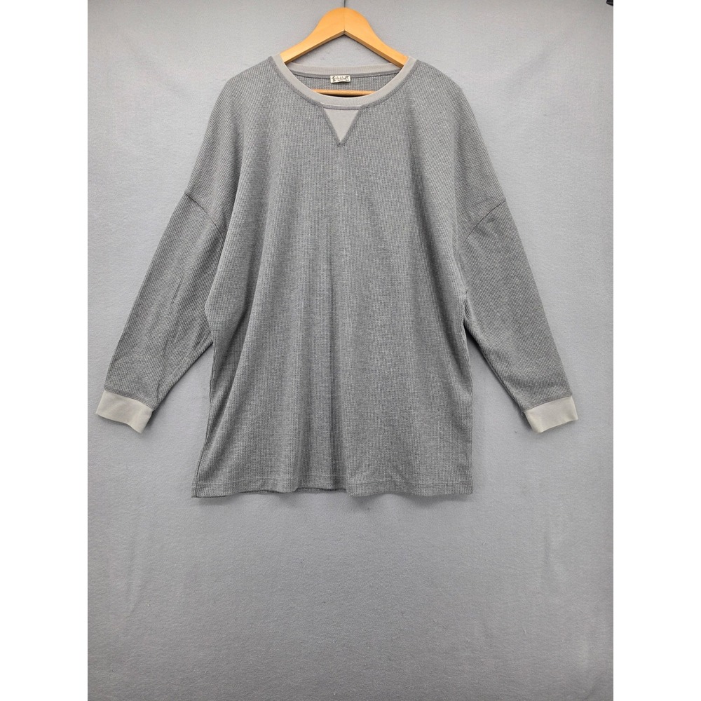 Free People Intimately Gray Waffle Knit Thermal Top Oversized Long Sleeve Small